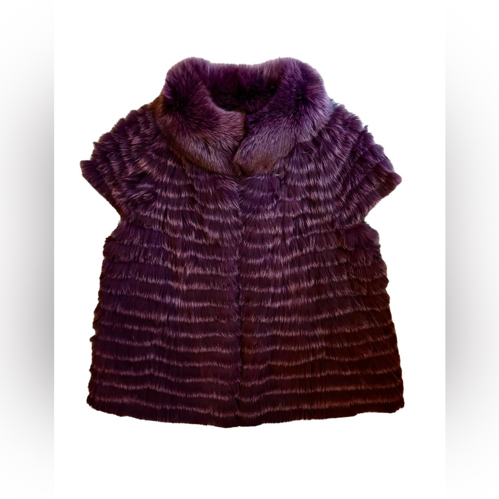 Byteso Purple Fox Fur Cap Sleeve Long Vest Size 40